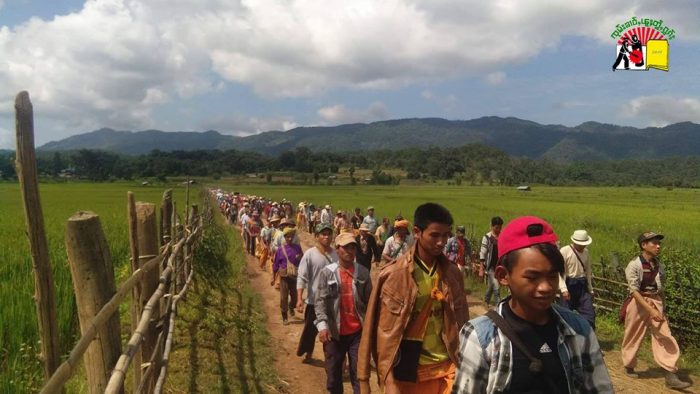 More than 700 civilians and monks from 27 village tracts demonstrated