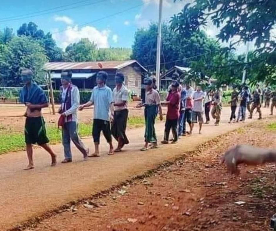 The junta forced 20 villagers to walk in front of their soldiers to repel attacks by civilian resistance groups in Pekon PaikhunTownship southern Shan State