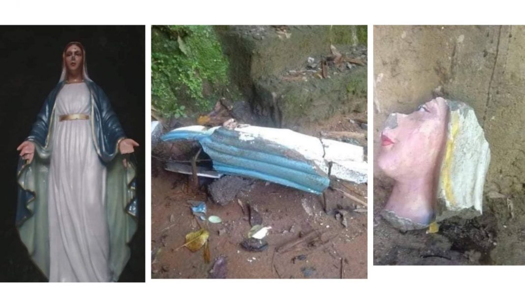 The statue of the Virgin Mary and the Catholic church in Tatangku Karenni State destroying by PNOPNA soldiers
