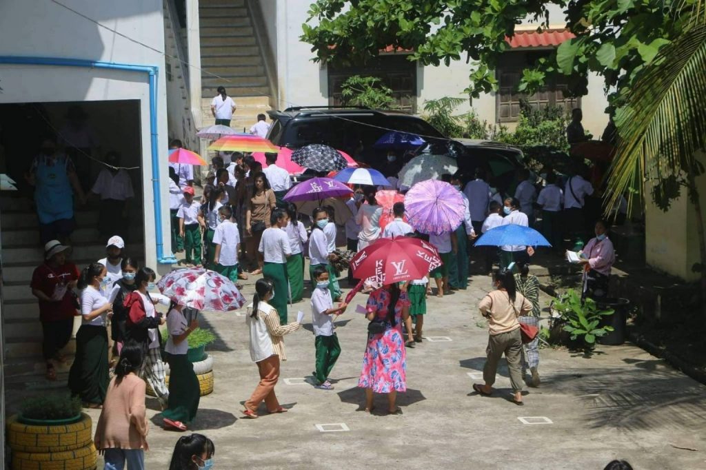 Students at a school compound