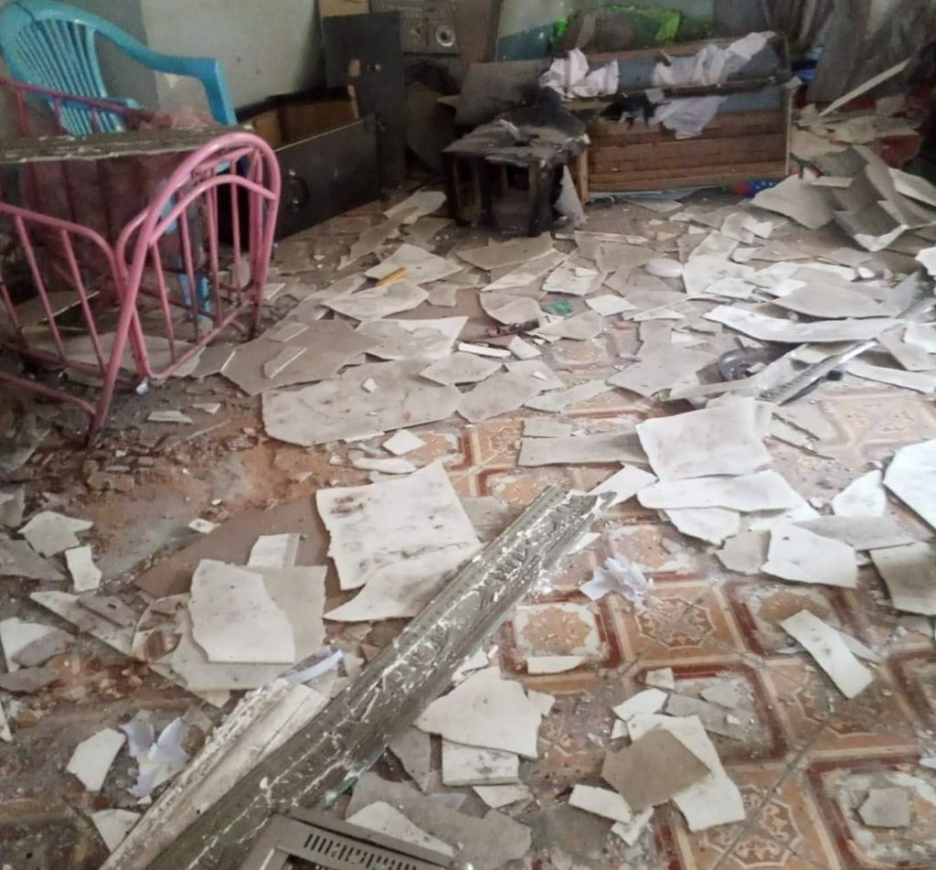 A civilians house damaged by shelling.