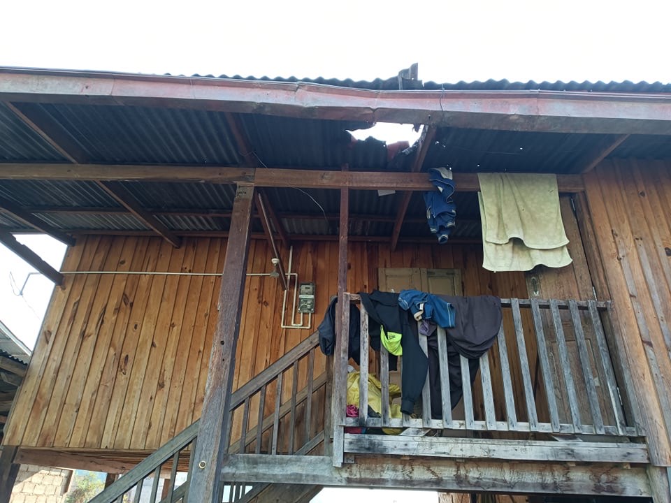 A civilians house damaged by shelling
