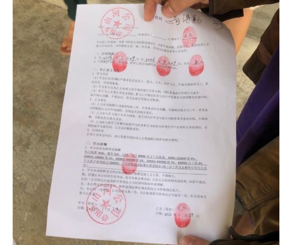 The contract signed in Chinese which Ma Hsu Nyein did not understand