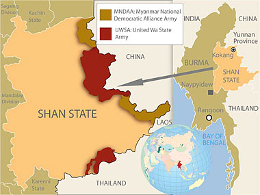 Shan State Map and Wa region