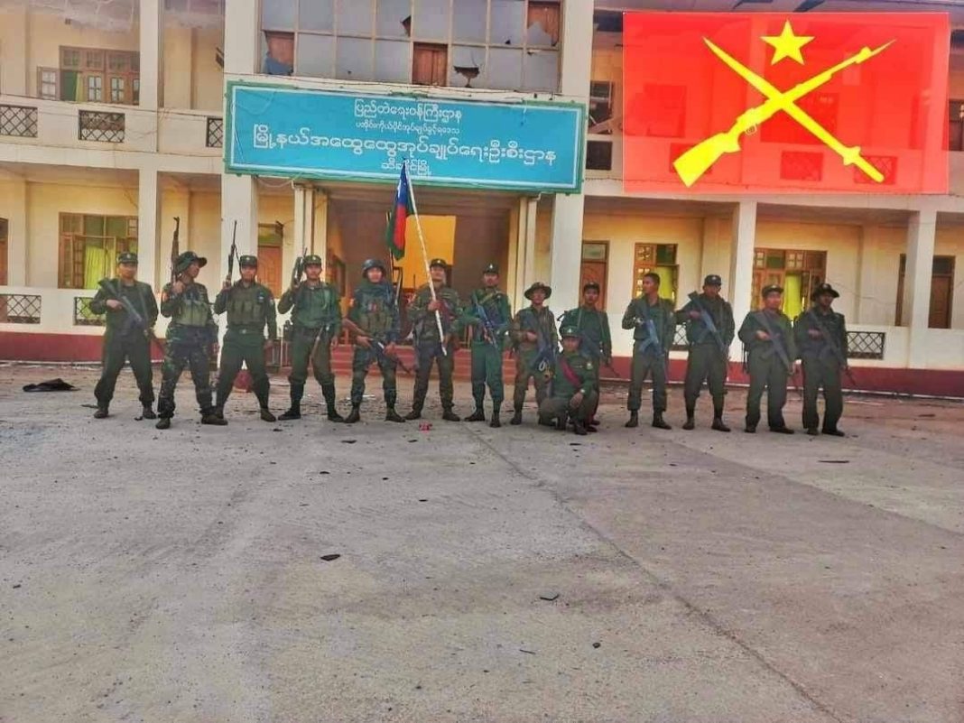 PNLA troops in front of General Aministration Office in Hsihseng township, southern Shan State