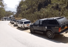 Sections of the Taunggyi–Loilem vehicle road closed by military council Trucks stop on the raod Hopong Mongpon, southern Shan State