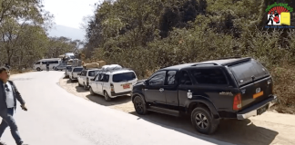 Sections of the Taunggyi–Loilem vehicle road closed by military council Trucks stop on the raod Hopong Mongpon, southern Shan State