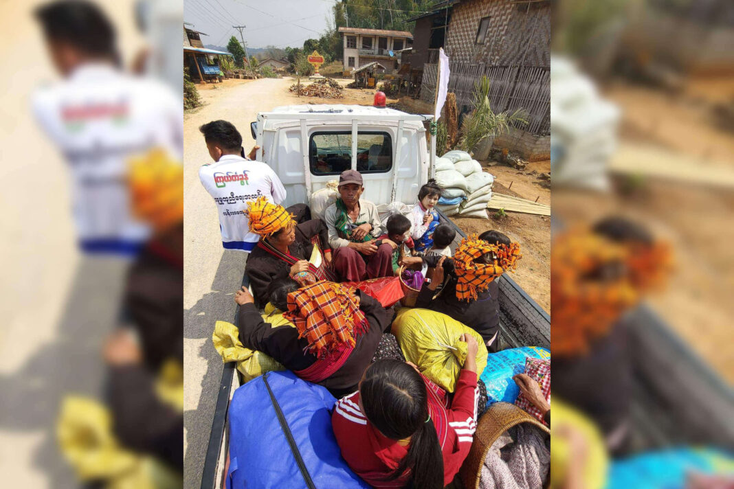 People include children fleeing from war in Panglong (aka Pinlaung)