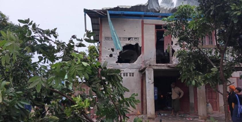 Damaged house in southern Shan State