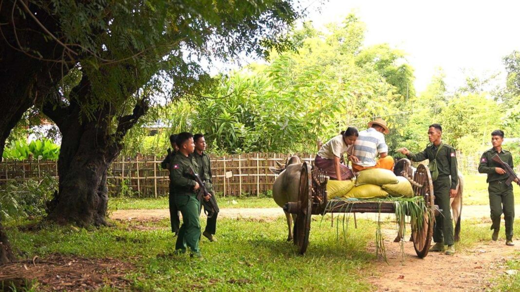 The scenes from the movie The Teacher & The School depict junta soldiers stopping villagers