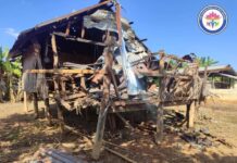 Junta and PNO Artillery Destroy Homes in Nyaung Shwe Township House destroyed by local militia group