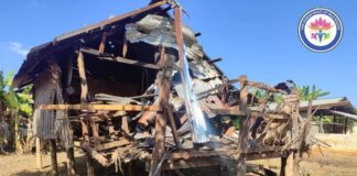 Junta and PNO Artillery Destroy Homes in Nyaung Shwe Township House destroyed by local militia group