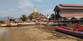 Inle Lake Dries Up, Stranding Villages and Causing Water Shortages A temple at Inle Lake