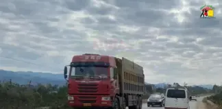 Chinese-Licensed Trucks Increase Coal Shipments from Hsipaw to China via Chinshwehaw Border Truck at the Myanmar China border