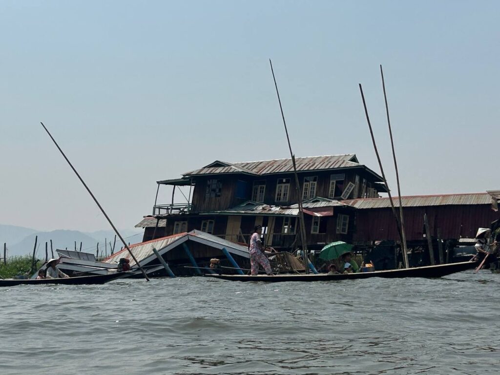 A house hit by earthquake at Inle Lake