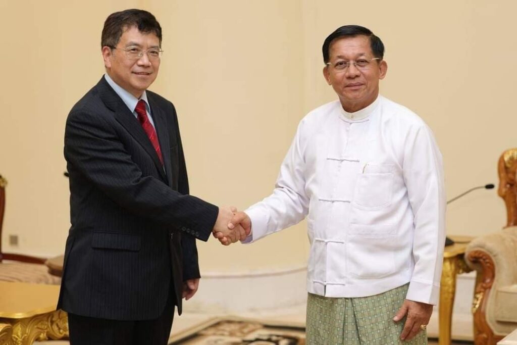 China Special Envoy Deng Xijun (left) meeting with Min Aung Hlaing