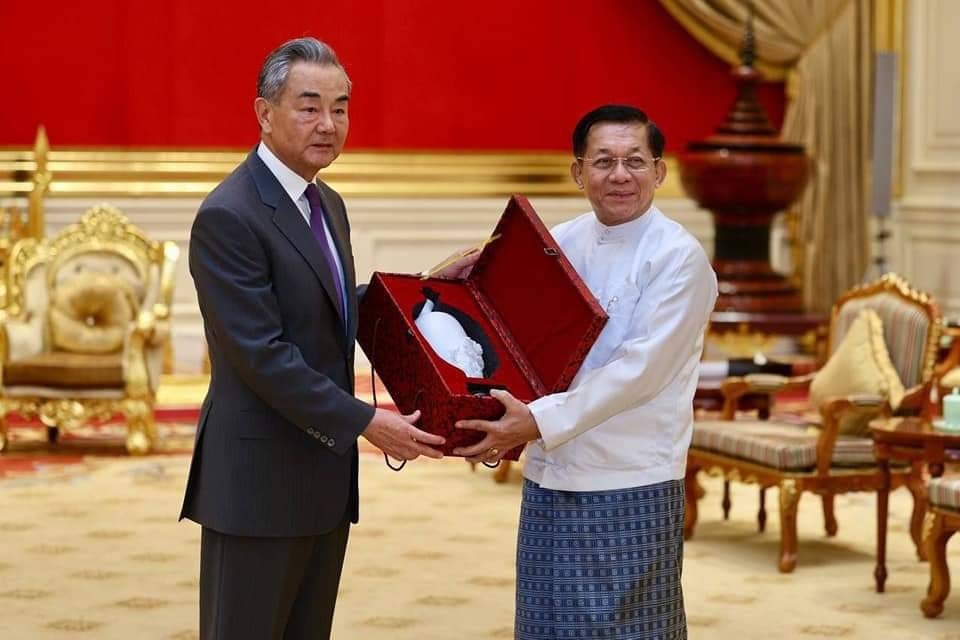 Chinese FM Mr Wang Yi meets with chairman of the SAC, Min Aung Hlaing