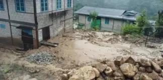 Heavy Rains Trigger Rockfalls in Southern Shan Hillside Communities Floodwater brings mud and debris into Loimaw village houses