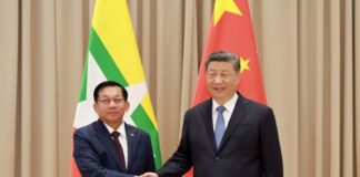 ANTI-CHINA TENDENCY BREWING: Myanmar’s majority stakeholders and people against China’s endorsement of the military junta may be hard to contain Junta leader Min Aung Hlaing meets with Xi Jinping