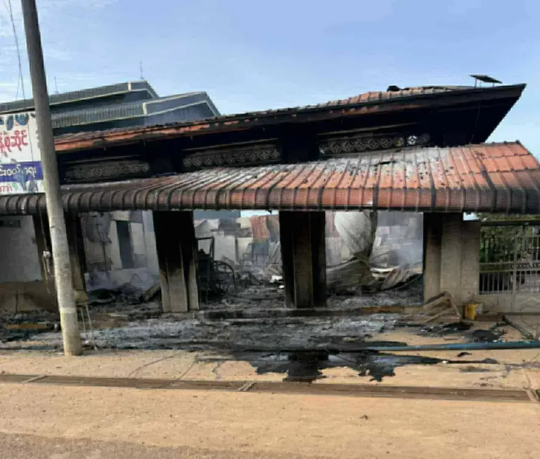 A house was burnt to ashes following junta airstrikes on Nawng Ping, Kyaukme Township