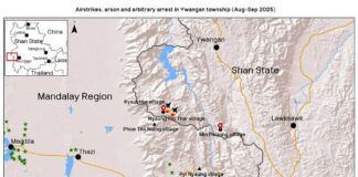 Displaced Families in Ywangan Struggle With Disease and Food Shortages Map of Ywangan Township showing conflict areas