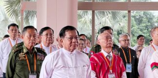 NCA BLUES – Nationwide ceasefire isn’t nationwide any more Min Aung Hlaing seen with ethnic leaders during a meeting in the capital