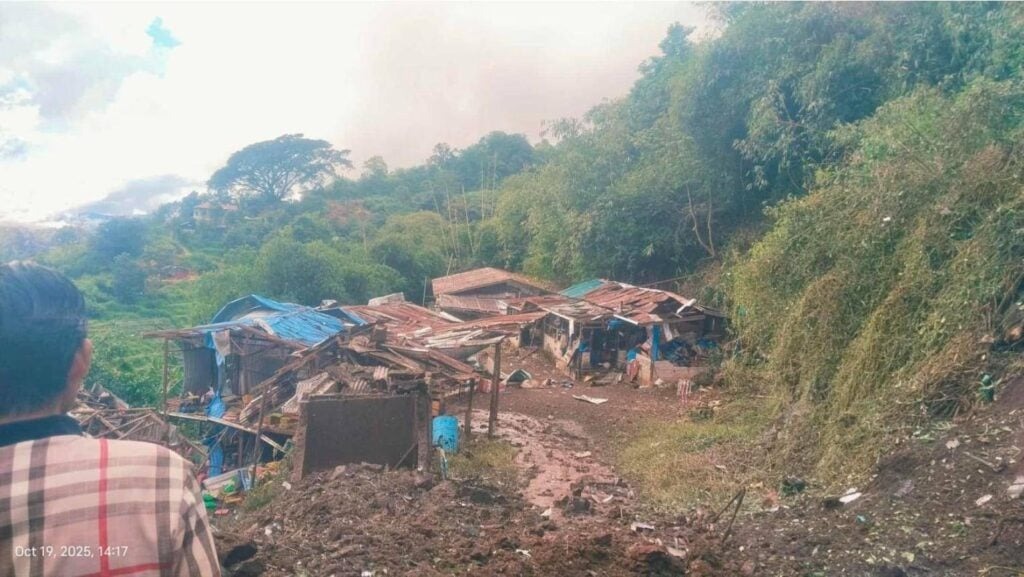 Wreckage of a house hit by an airstrike in Mongkut, northern Shan State