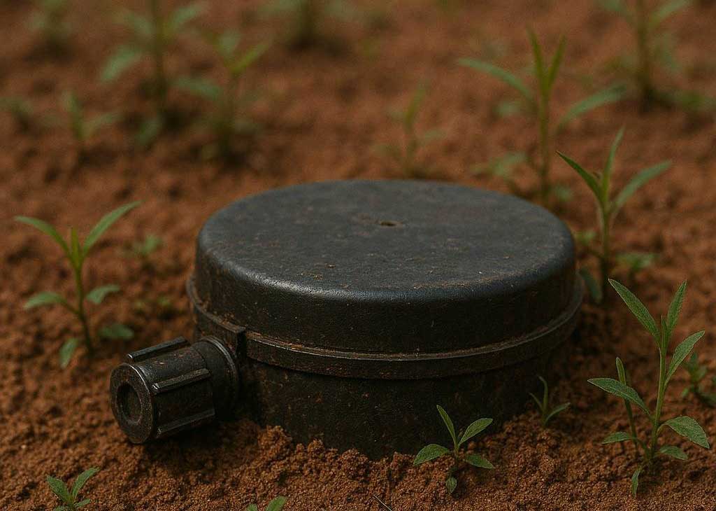 A partially buried landmine A partially buried landmine
