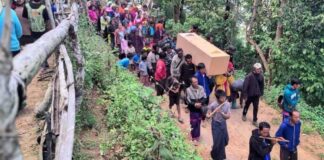Three Displaced Women Killed by Junta–PNO Shelling in Pai Khun Township Funeral of one of the victims Photo Satt Naung