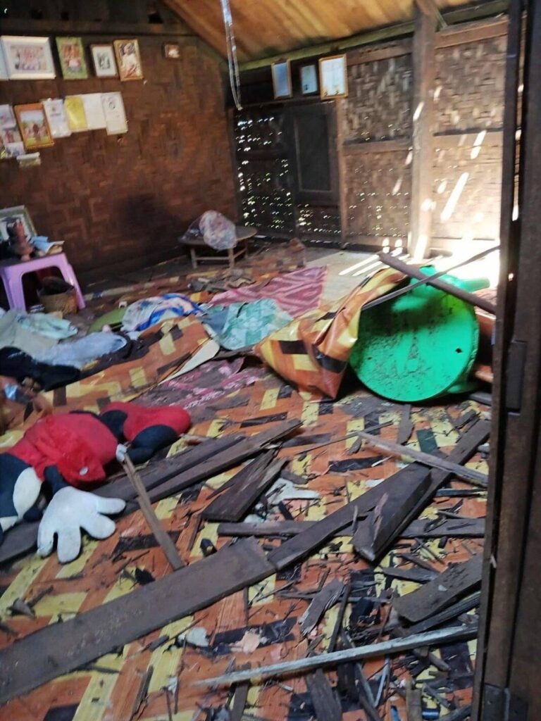 Nang Lao Kham’s home damaged by shelling during the conflict