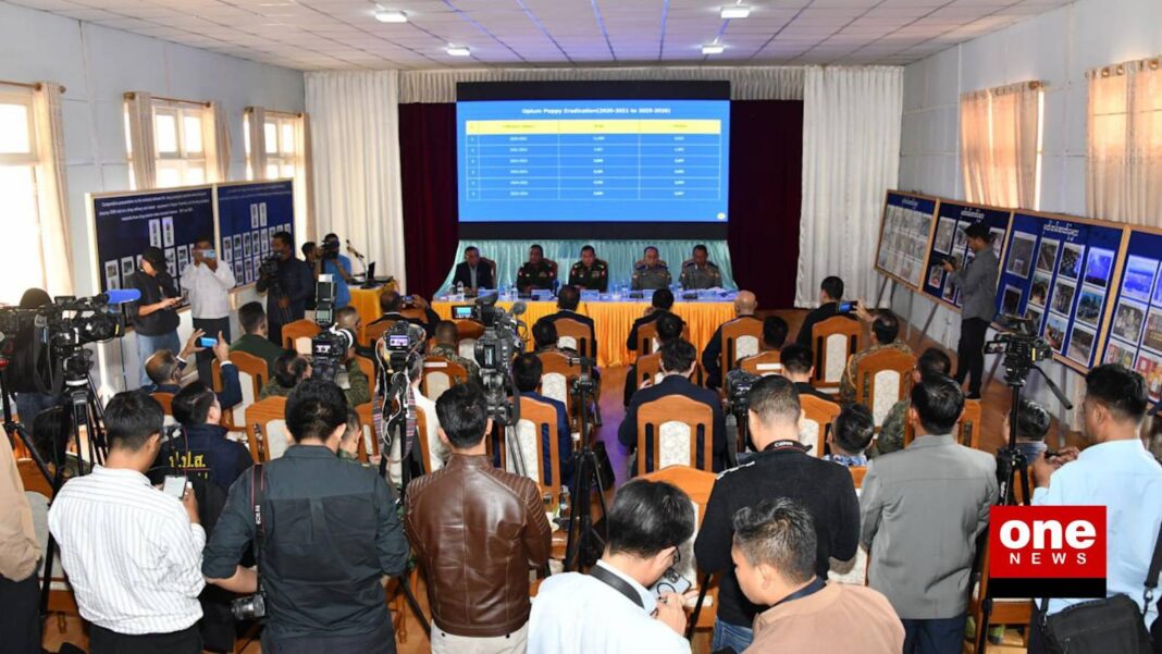 Junta spokesperson Major General Zaw Min Tun speaks to the press