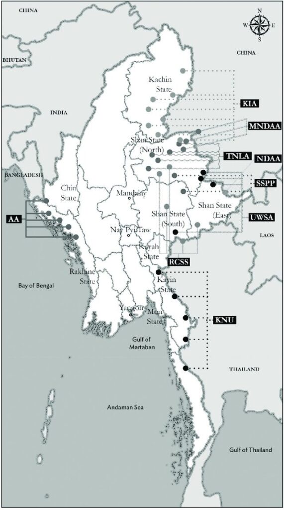 Map of major ethnic armed groups active in Shan State and other parts of Myanmar