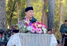 GOVERNMENT OF KAWTHOOLEI FORMED: An act of necessity, defiance or political survival of General Saw Nerdah Mya Nerdah Mya delivers a speech to his supporters