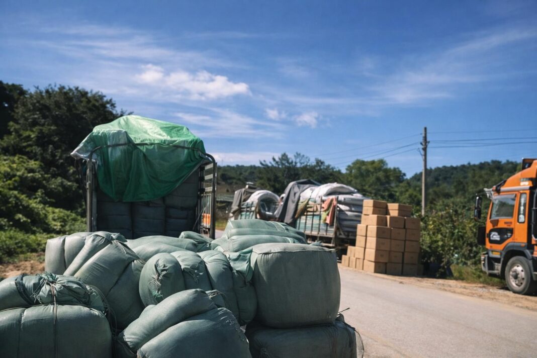 Trucks are stuck along the China–Myanmar border Trucks are stuck along the China–Myanmar border