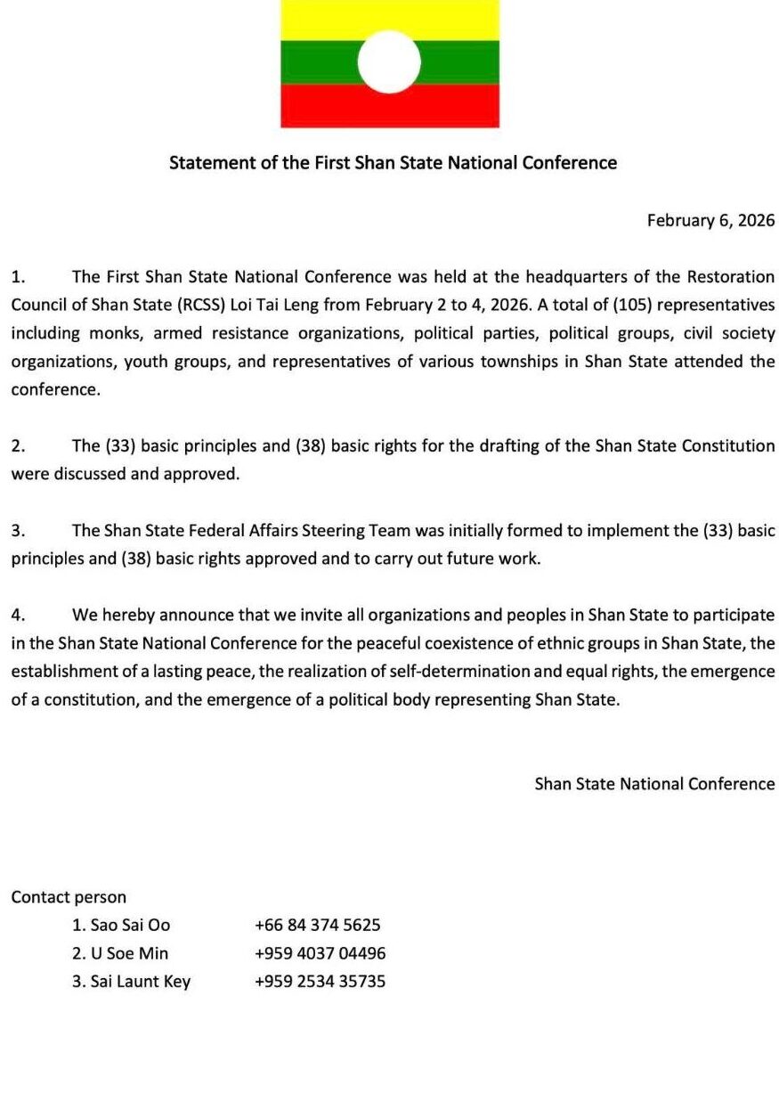 The Shan State Federal Affairs Steering Team was formed at the Shan National Conference held at RCSS headquarters