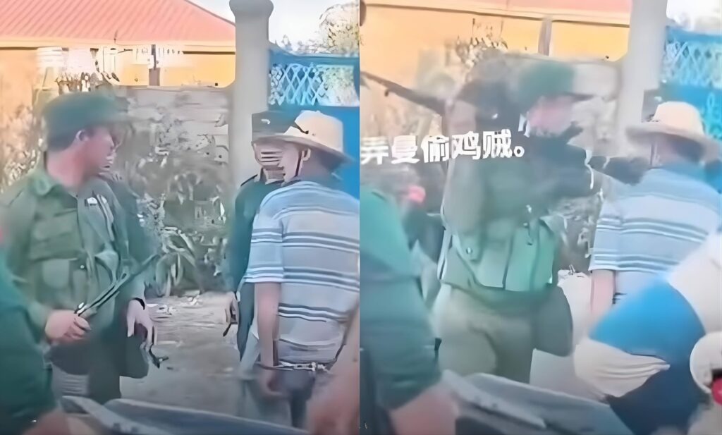 Villagers are beaten at gunpoint during arrests following an anti mining protest in Lashio Township, Northern Shan State