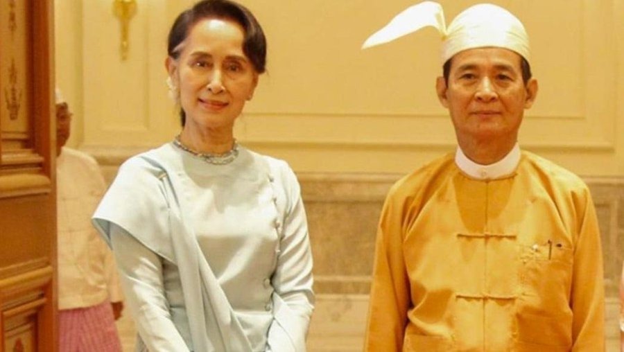 Former President Win Myint and Aung San Suu Kyi