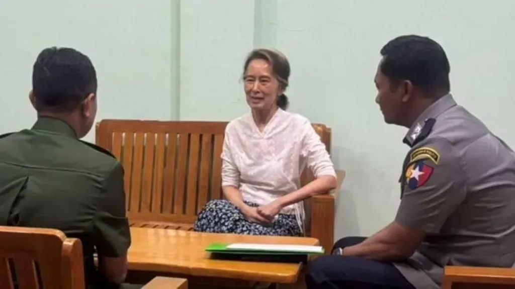 Aung San Suu Kyi appears in a photo released by state media