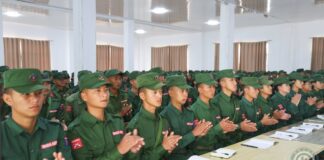 MNDAA Detains More Than 70 Young Men in Northern Shan State Members of the Myanmar National Democratic Alliance Army attend a gathering in northern Shan State