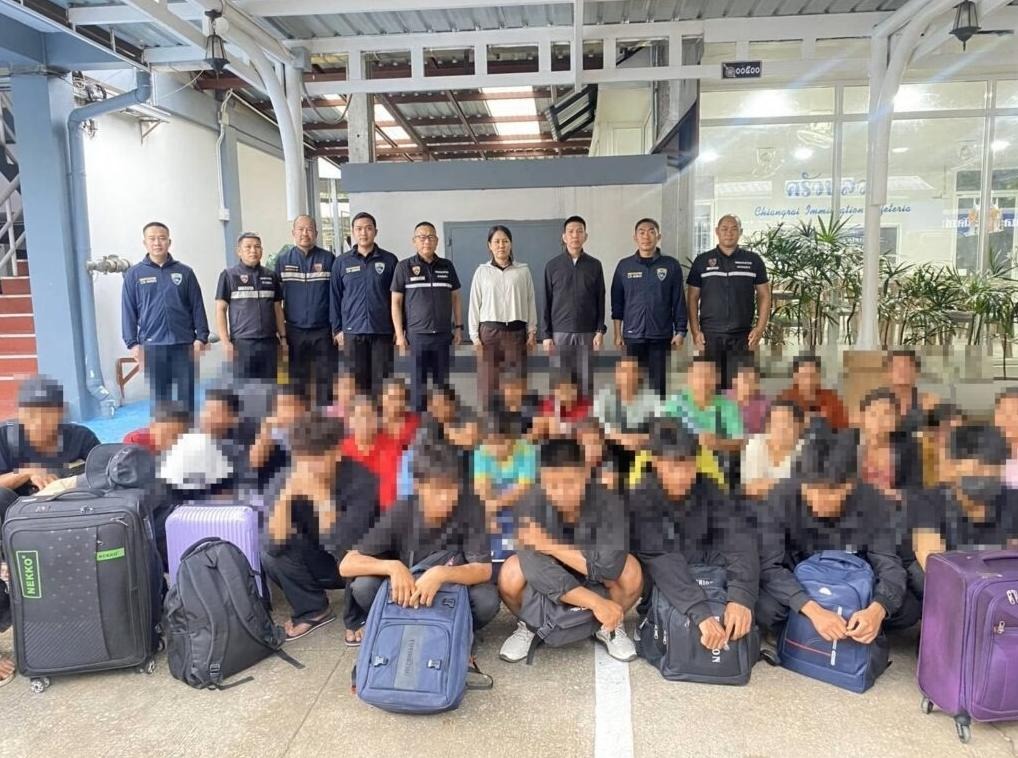 Myanmar migrants arrested by Thai immigration authorities during a raid in Chiang Rai Province on May 11, 2026