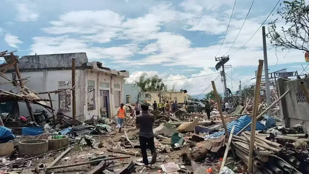 Damage caused by the warehouse explosion in Kawng Tap Village, Namkham Township (Photo Supplied) Damage caused by the warehouse explosion in Kawng Tap Village, Namkham Township (Photo Supplied)