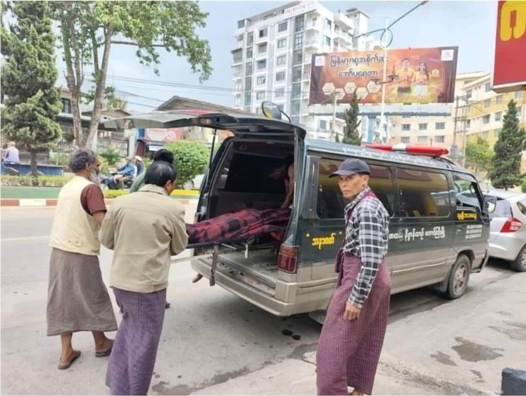 Members of a charitable organization transport the body of 16 year old Ma Phu Pwint Wai after it was released to her family in Taunggyi, southern Shan State (Photo Supplied)