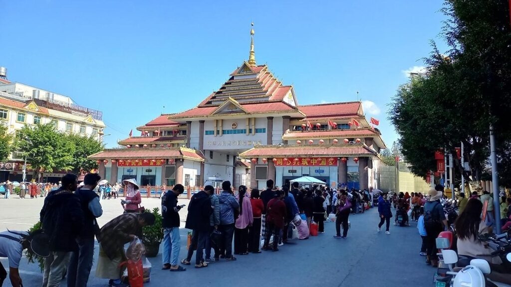 The Myanmar–China border in Muse Township, northern Shan State