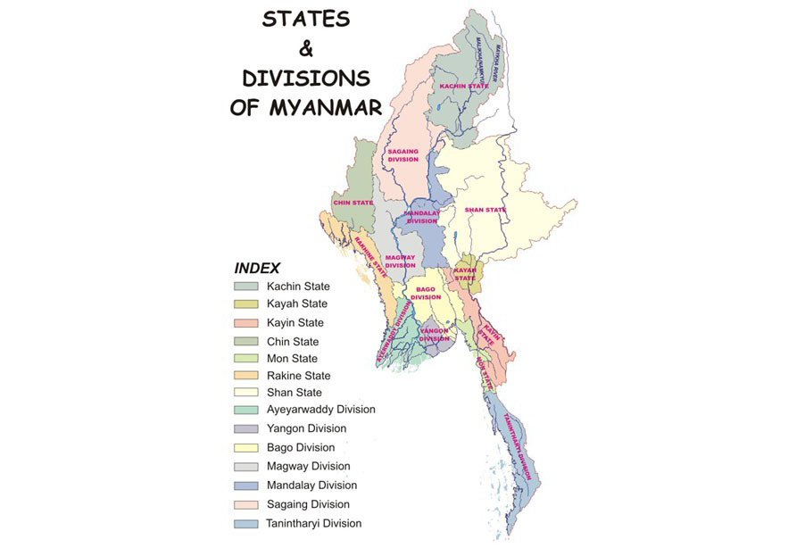 Map showing Myanmar’s seven states and seven regions Map showing Myanmar’s seven states and seven regions