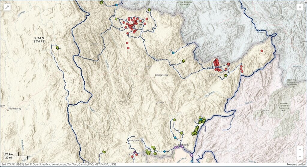 Map showing rare earth mining sites across Shan State Map showing rare earth mining sites across Shan State