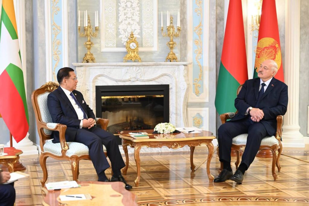Myanmar Junta Chief Min Aung Hlaing Meets Belarusian President Alexander Lukashenko During His Visit to Belarus