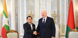 DEEPENING ALLIANCES, DEEPENING ISOLATION: An Analysis of Min Aung Hlaing’s Russia and Belarus Visit Myanmar junta chief Min Aung Hlaing shakes hands with Belarusian President Alexander Lukashenko during his visit to Belarus