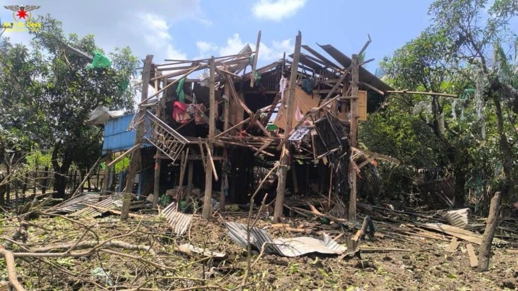 A house damaged by fighting in Myanmar Photo AA Info Desk